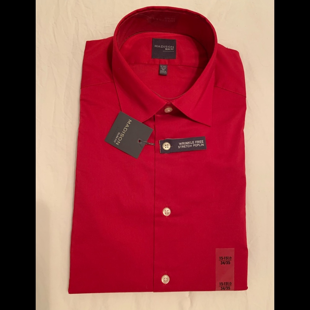 Shirts, MADISON,  SLIM FIT, size M 34/35,  15/15.5, color red